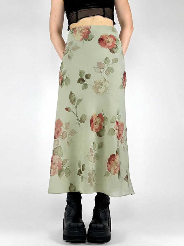 Plants Green Mesh Floral Skirt