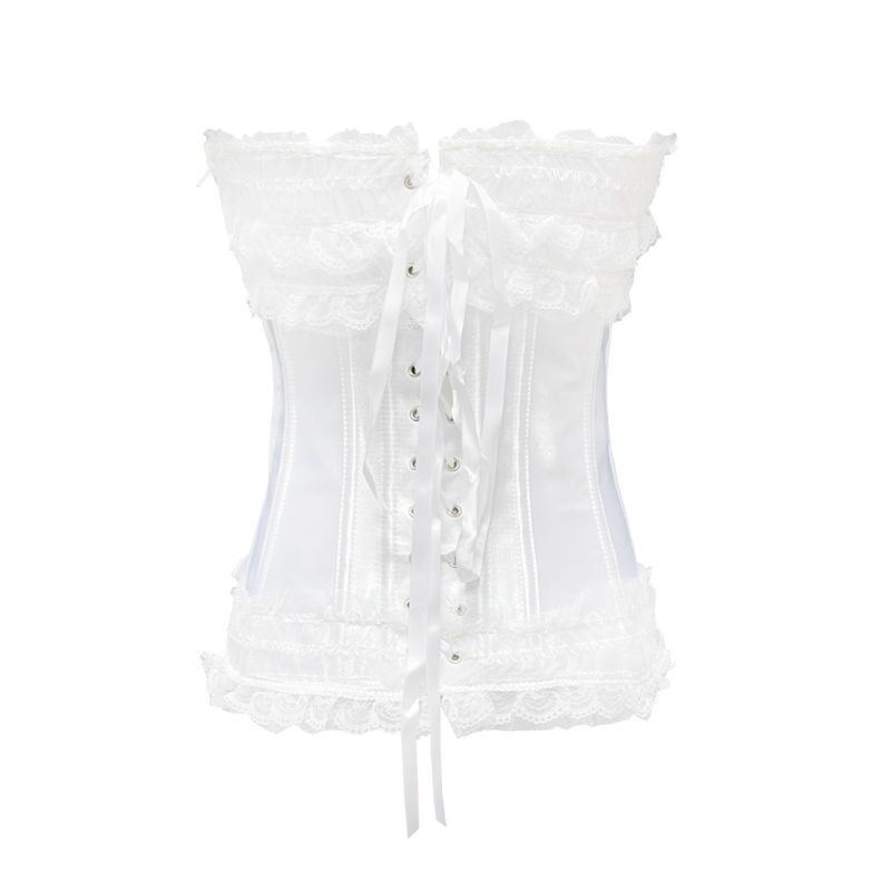 Vintage Lace Bow Herringbone Corset Bodysuit White