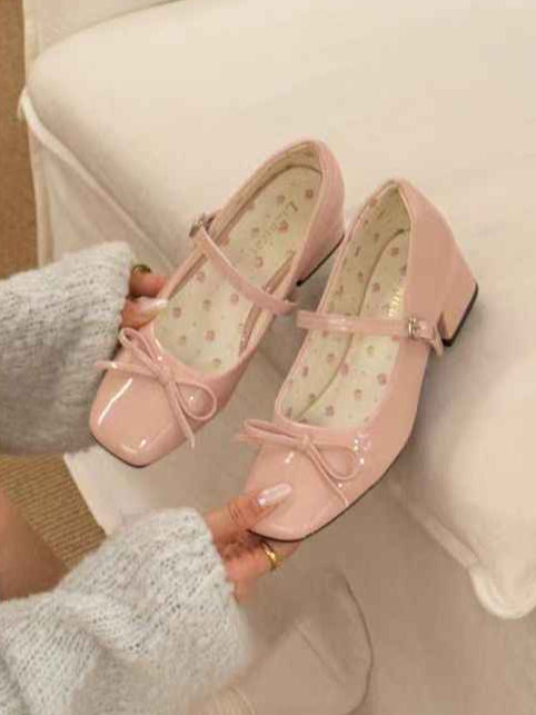 Ballet Girl Leather Thick Heel Shoes