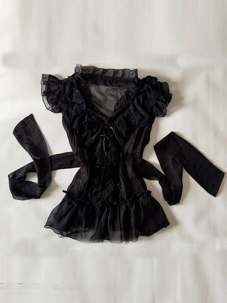 retro black lace shirt