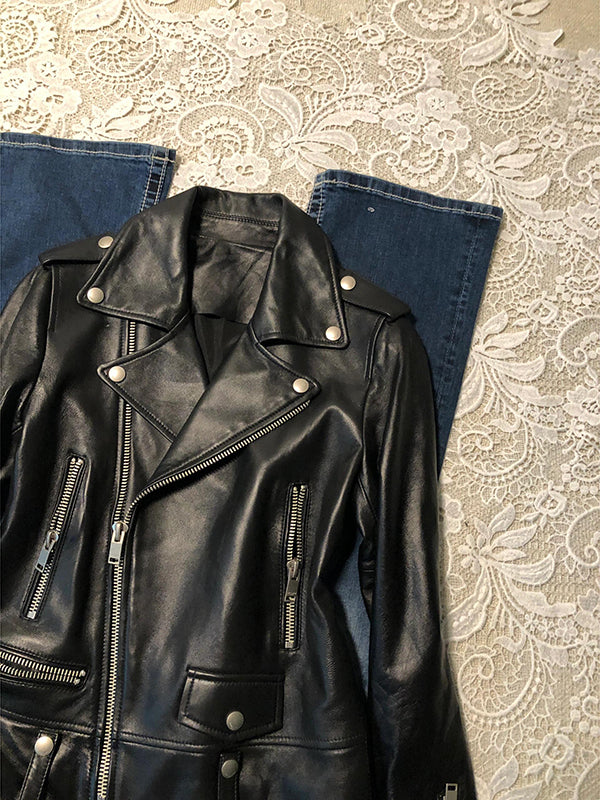 lapel motorcycle leather jacket