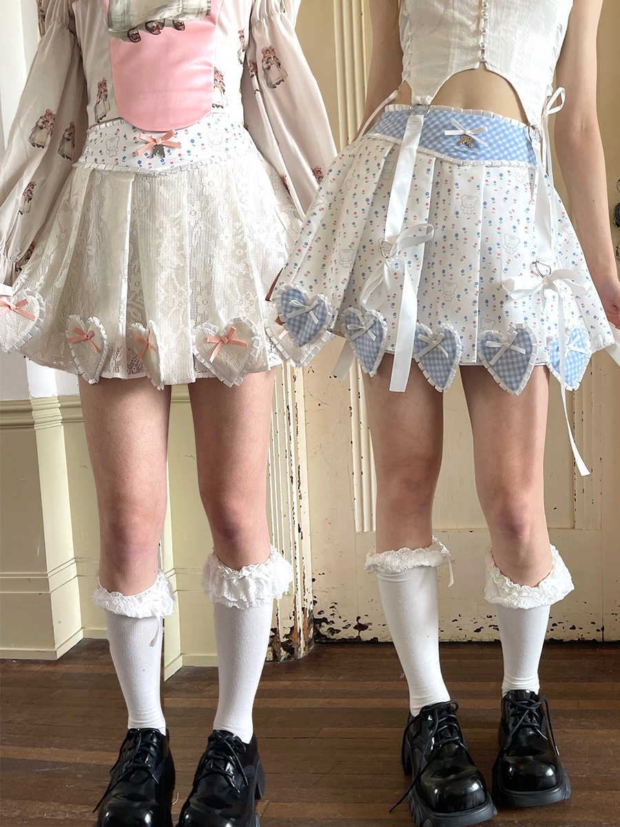 Angel's Tears Love Splicing Lace Pleated Skirt
