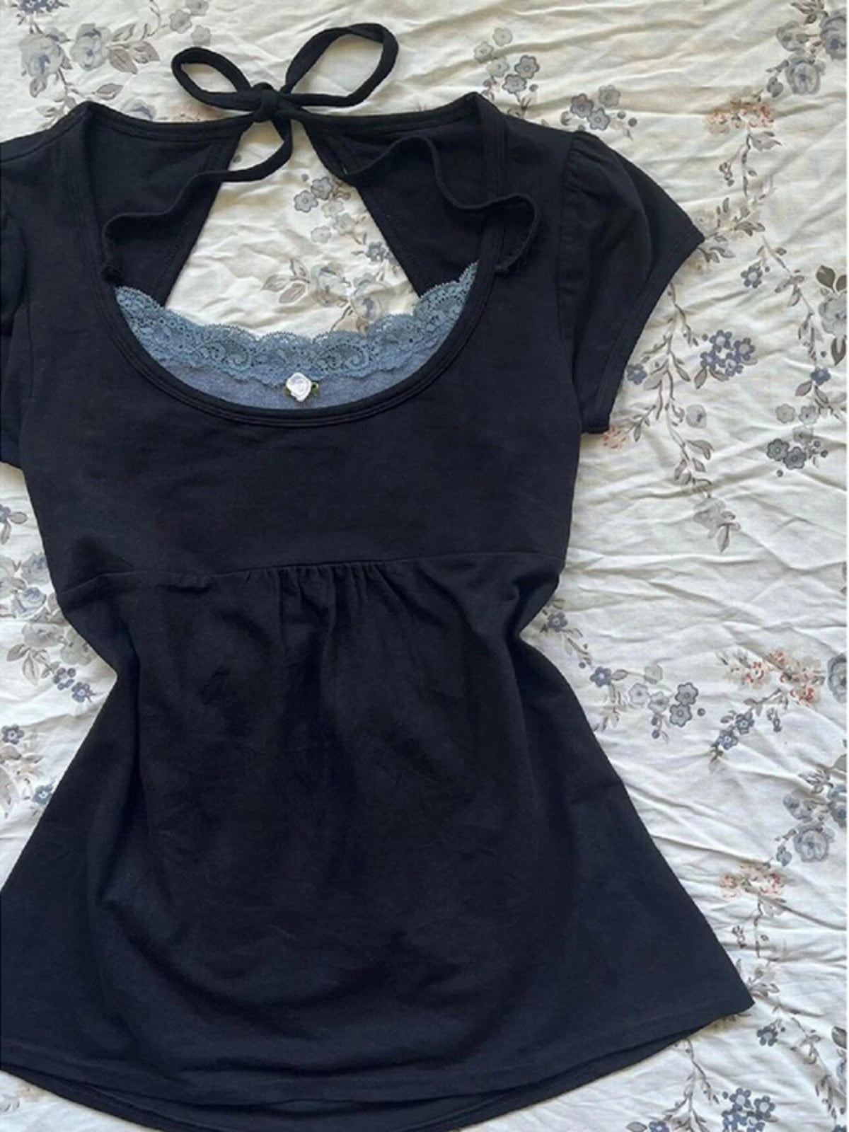 Fake two-piece retro halter tops