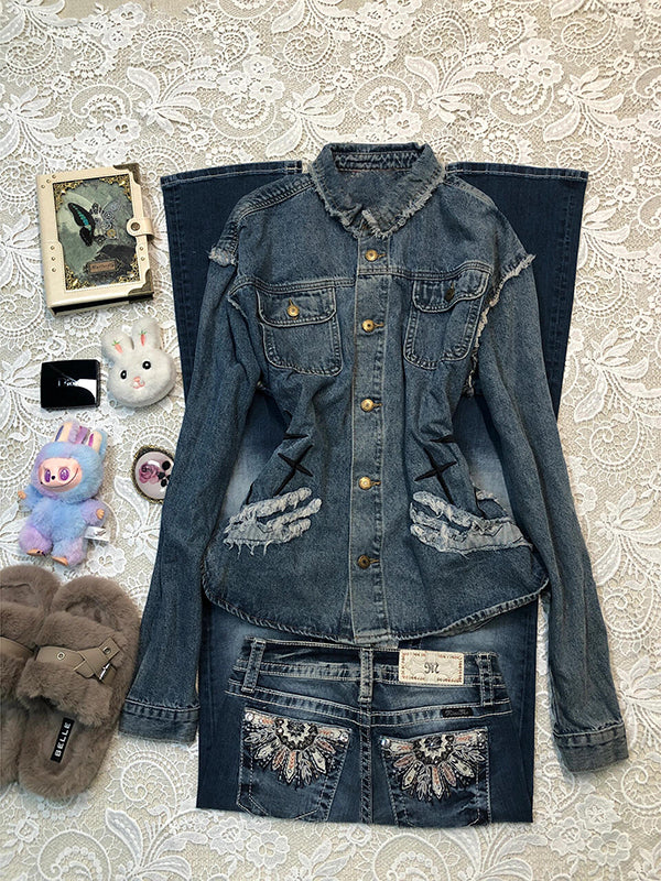 Blue Distressed Denim Jacket