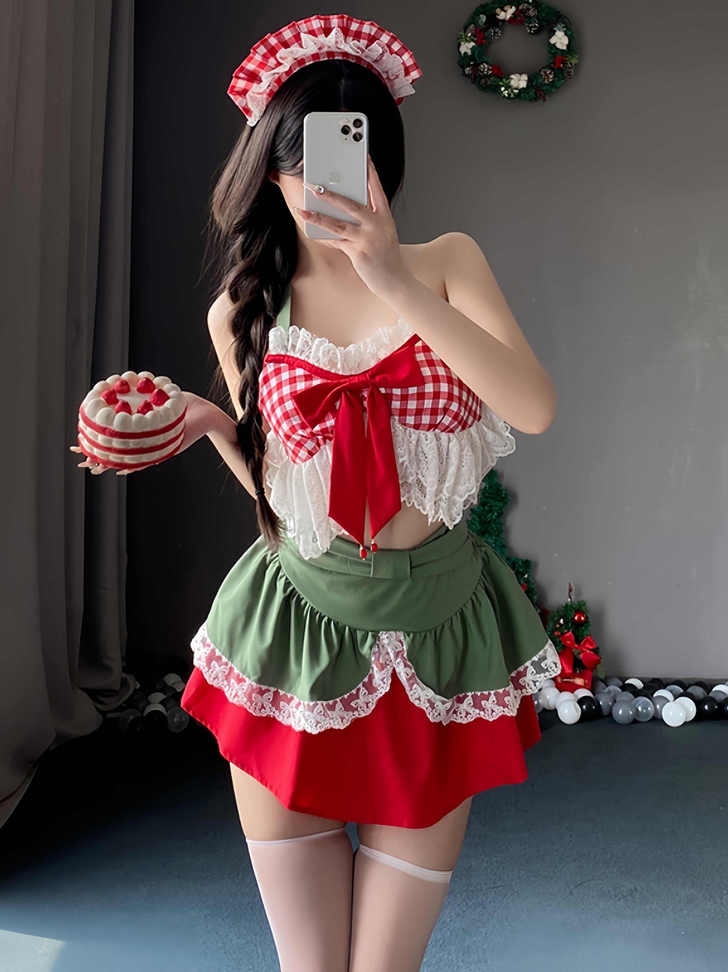 Kawaii Plaid Backless Tube Top Suit