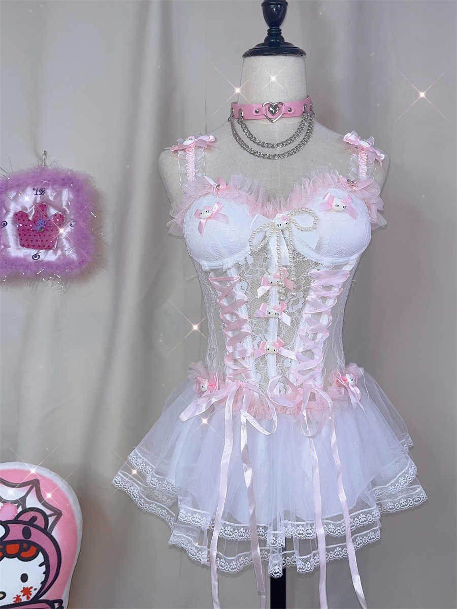 Y2K Puffy Lace Kitten Cake Corset