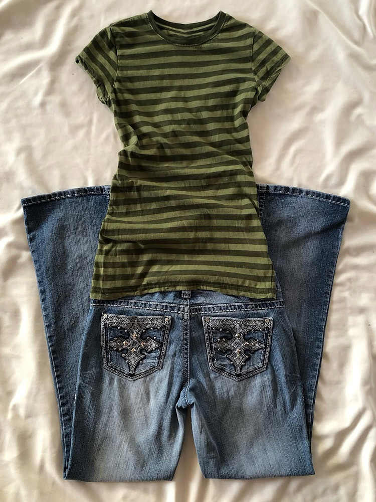 Y2K Grunge Green Striped T-shirt