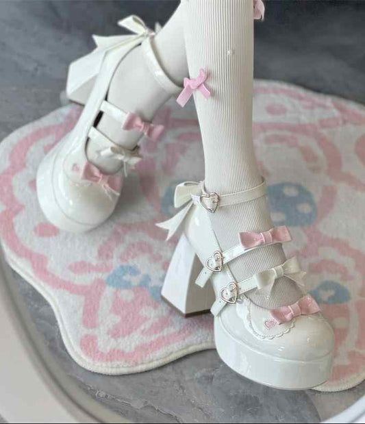 Sweet Bow Thick Heels Shoes