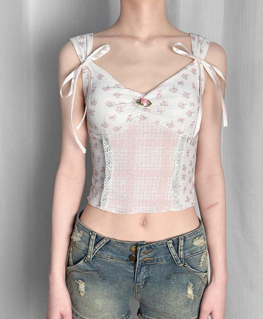Sweet Floral Bow Tank Top