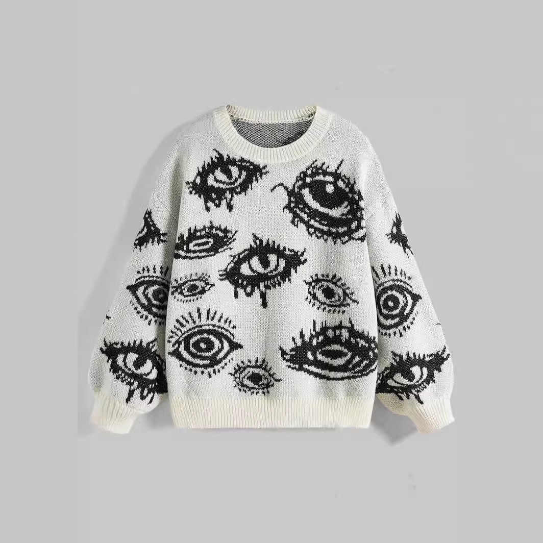 Grunge Eyes Round Neck Sweater
