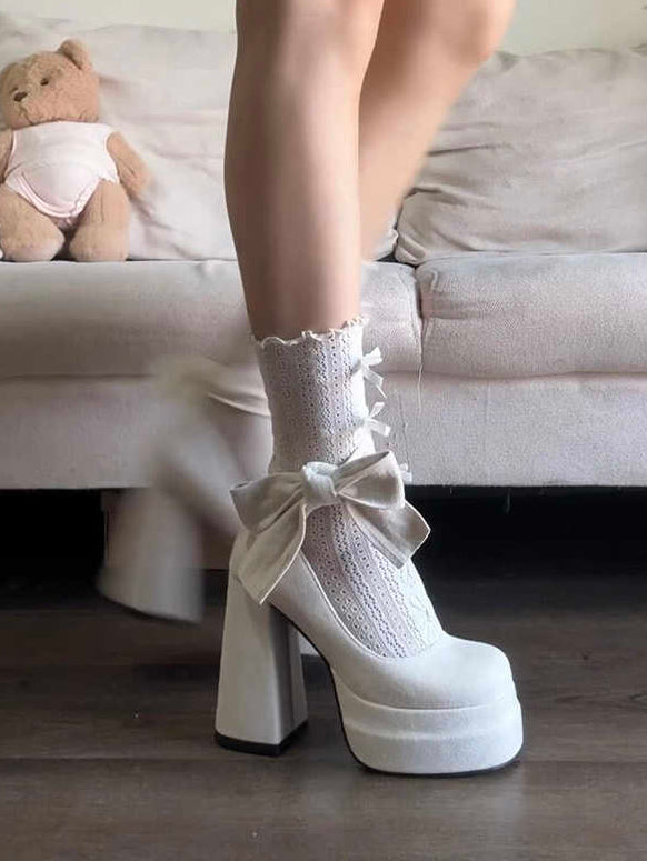 Bow Velvet High-heeled Shoes