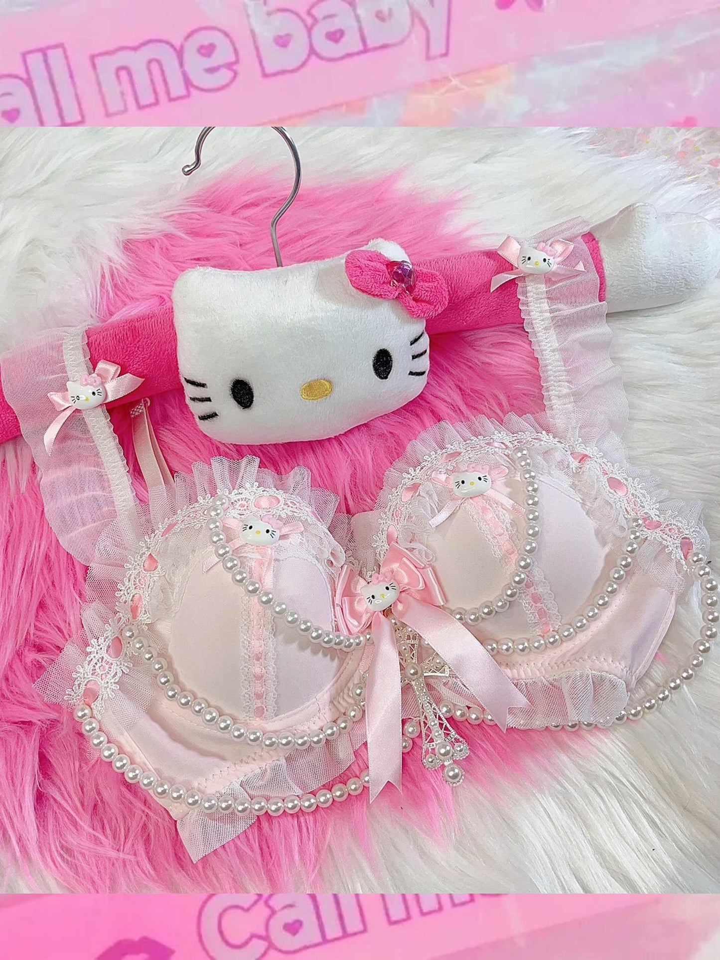 Y2K Pearl Kitten Lace Bra