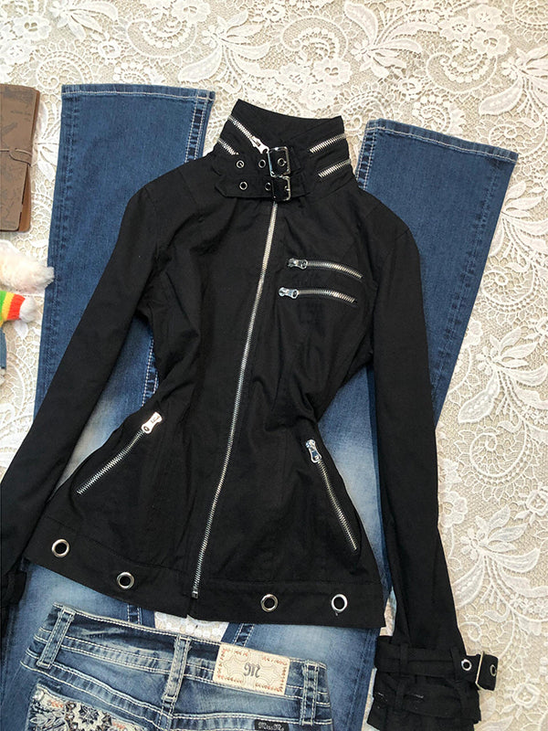 black retro motorcycle jacket