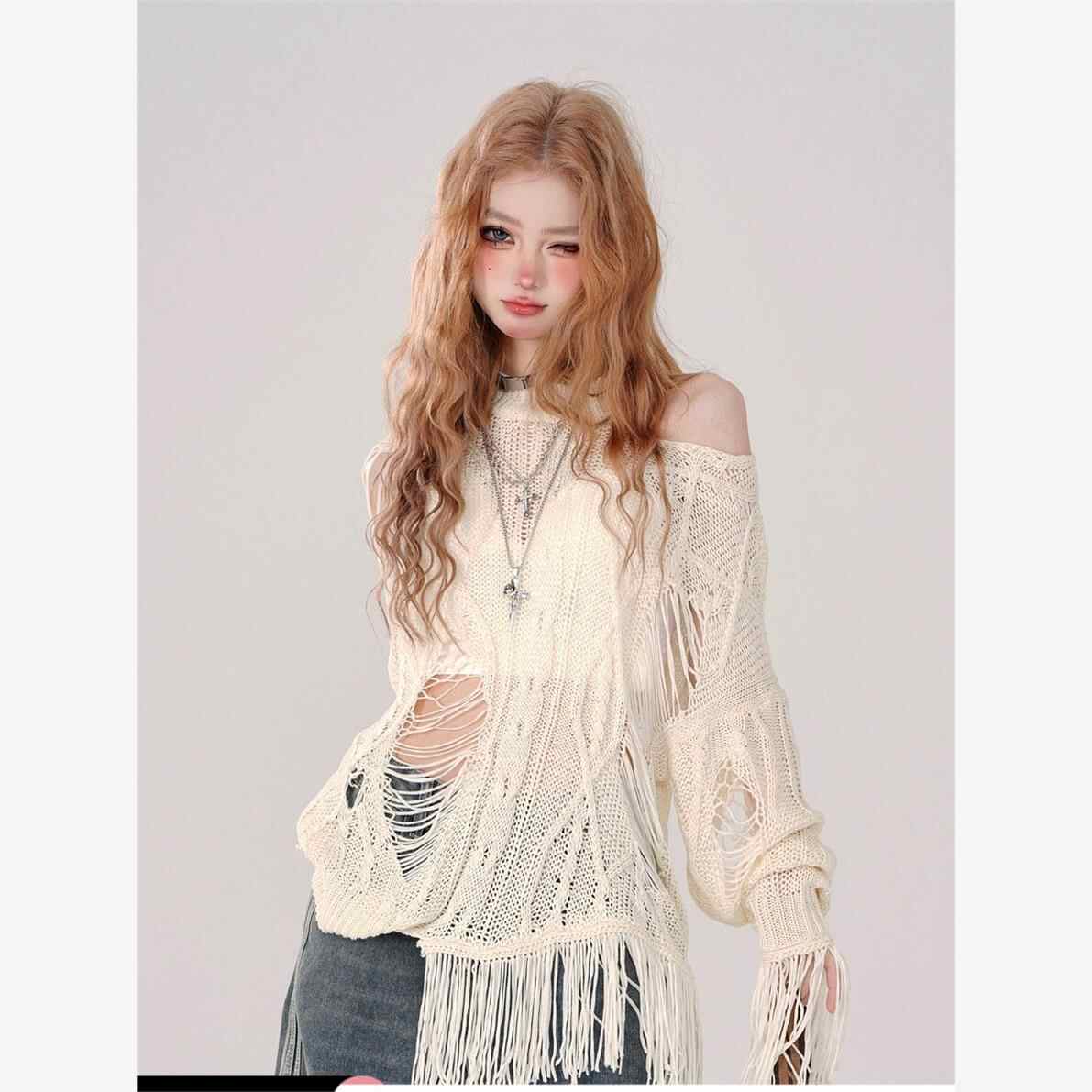 Y2K Ripped Hollow Blouse