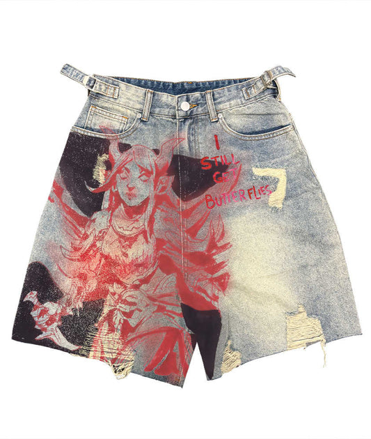 Graffiti Spray Skateboard Denim Shorts
