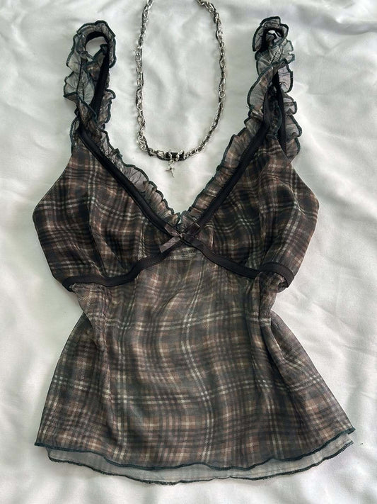 brown retro plaid tank top