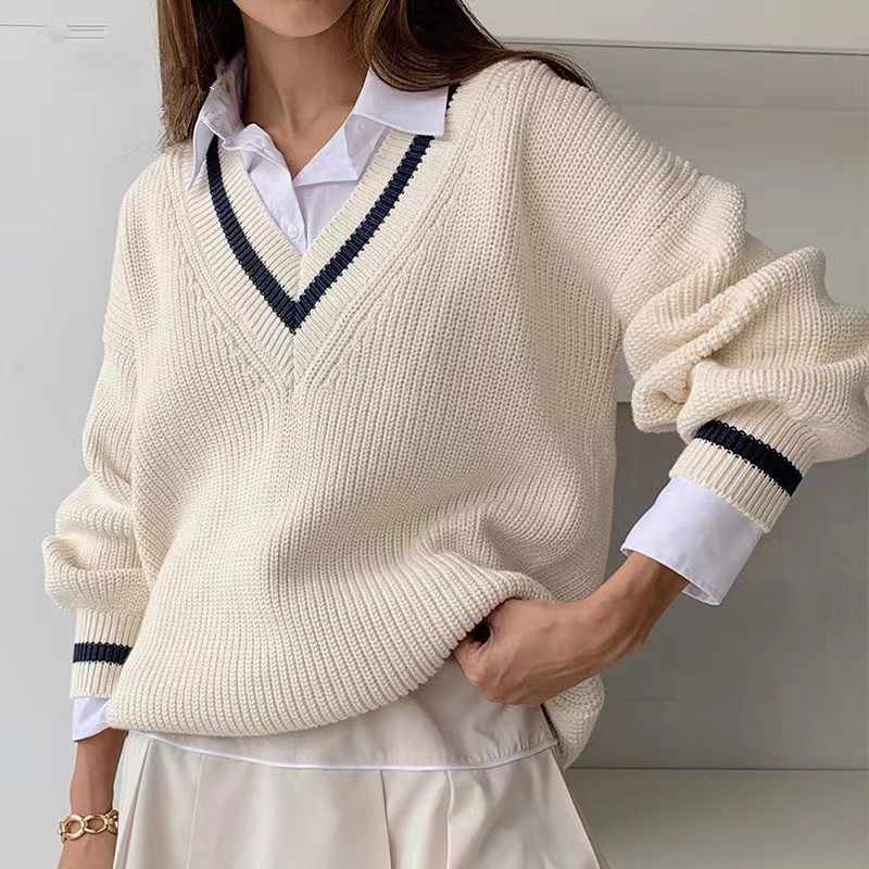 Preppy Casual V-neck Knit Sweater