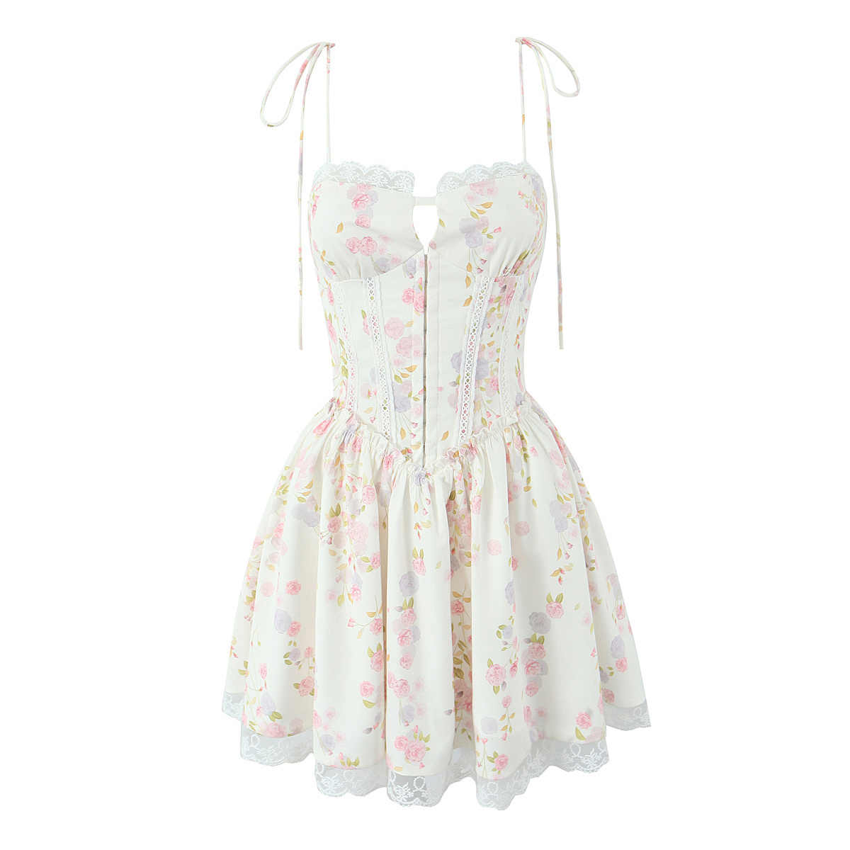 Lace Floral Waist Strap Dress