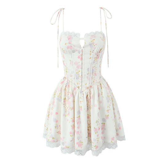 Lace Floral Waist Strap Dress
