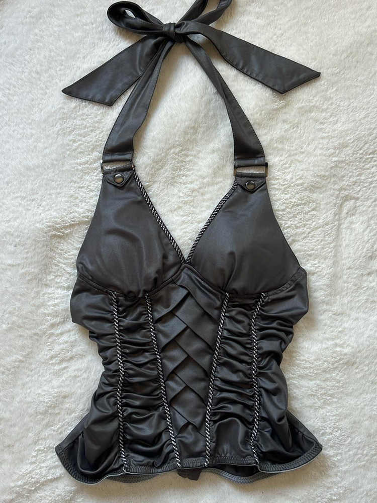 Black Pleated Halter Top