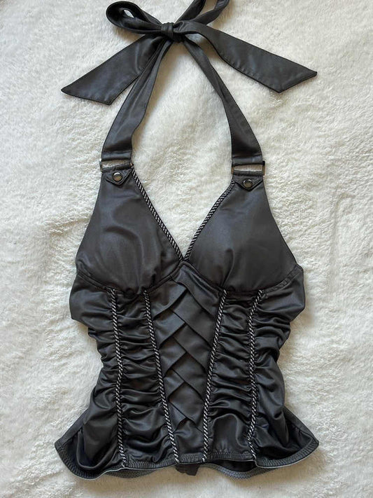 Black Pleated Halter Top