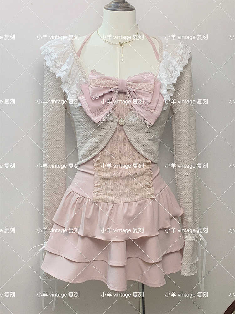 Nana Retro Bow Cardigan Skirt Coord