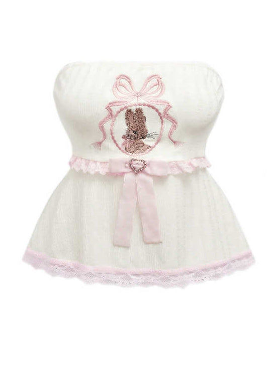 Rabbit Embroidered Lace Crop Top