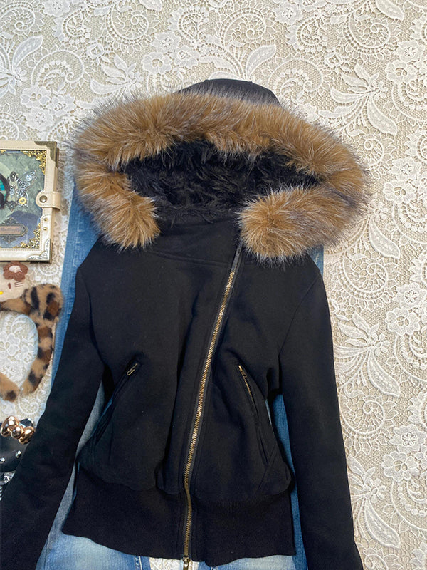 winter fur collar hooded jacket