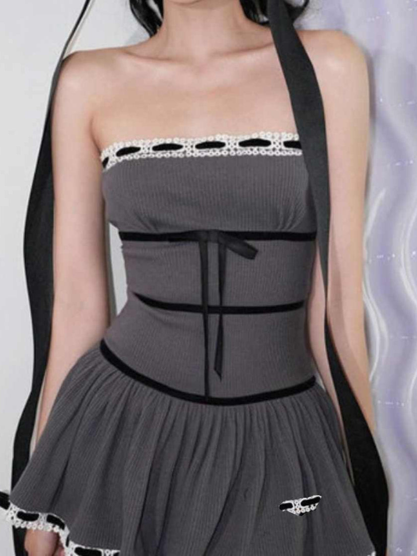 French Lace Splicing Tube Top Dress