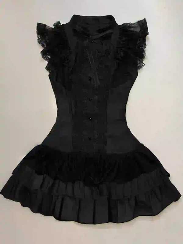 Black Lace Patchwork Shirt Dress