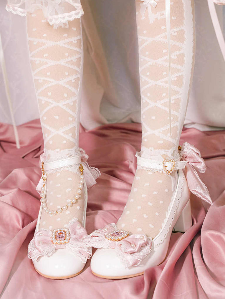 Pearl Bow Mid Heels Mary Jane