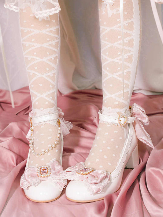 Pearl Bow Mid Heels Mary Jane