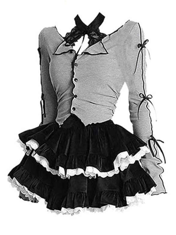 Dark Coquette Ballet Puffy Cake Suit