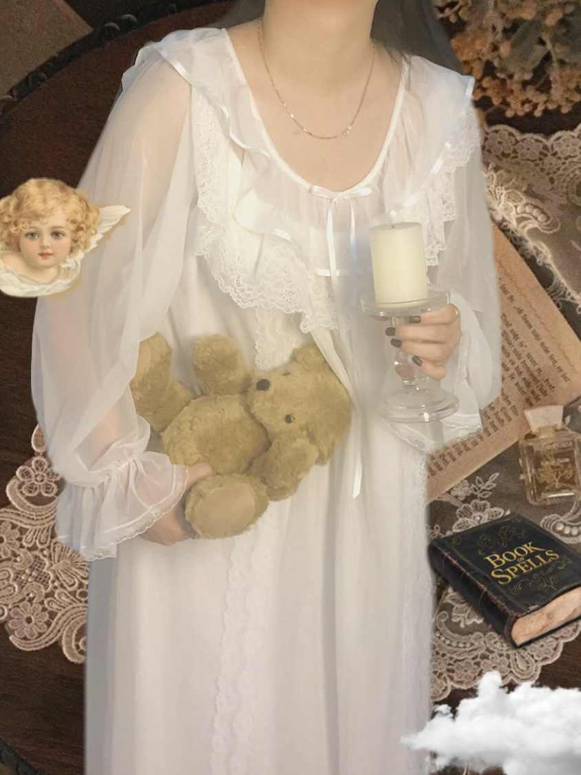 Lace Retro Ruffled Mesh Pajamas