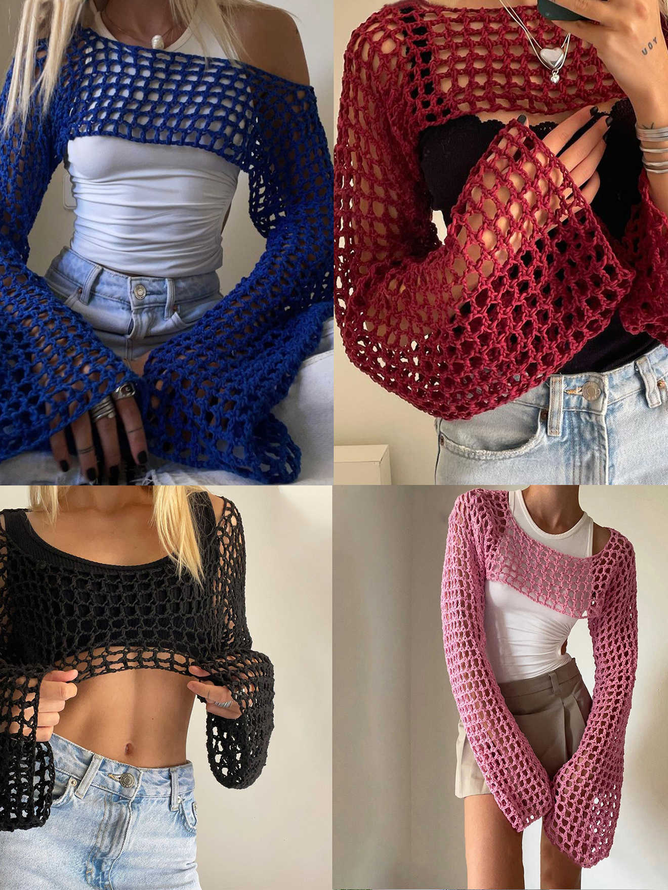Street Mesh Hollow Knitted Blouse