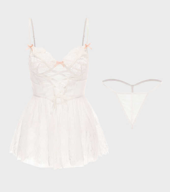 Bows Lace Suspender Nightgown