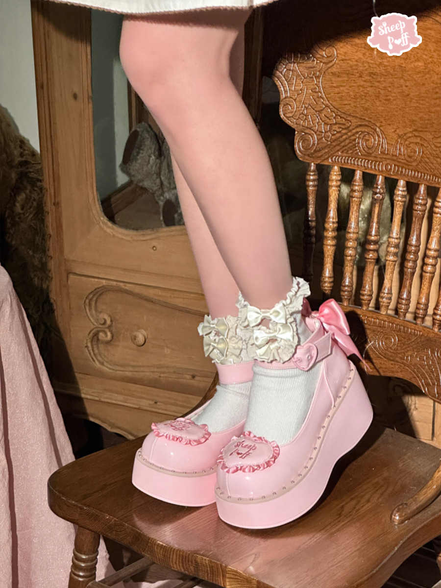 Sheep Puff Lolita Bow Platform Shoes