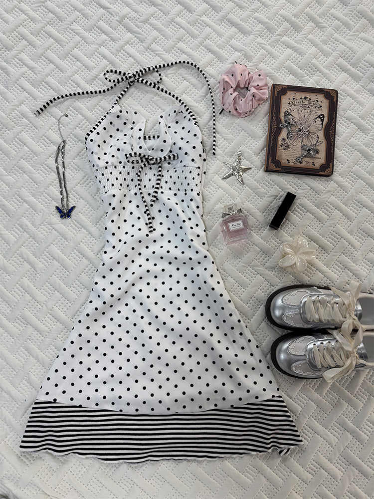 French White Polka Dot Dress