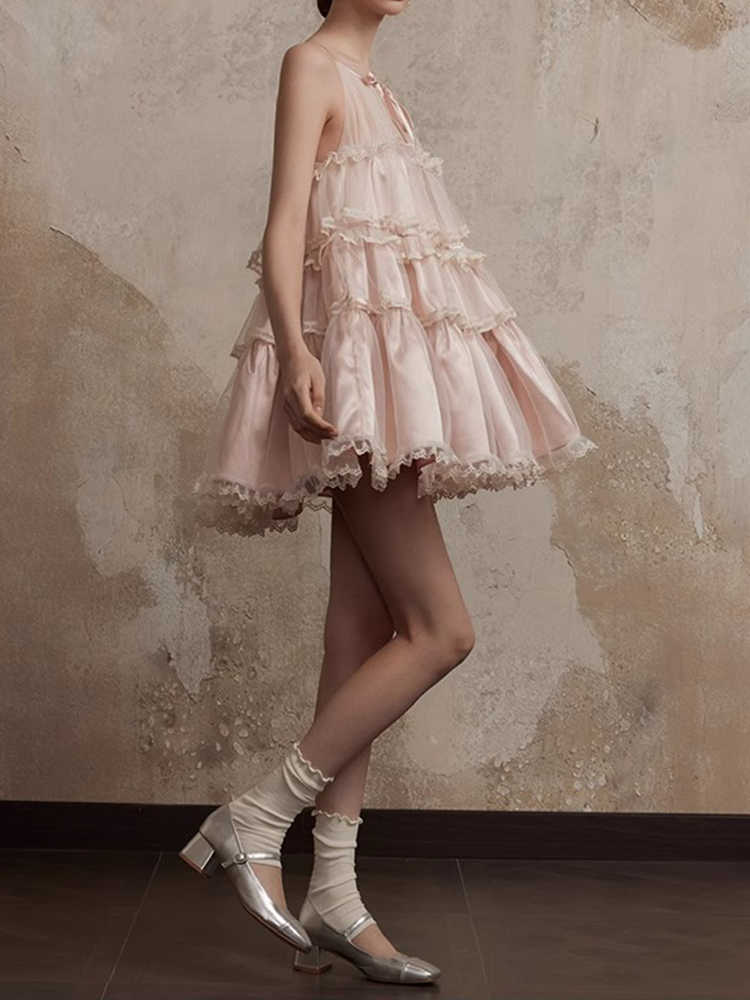 French Lace Splicing Rope Dress