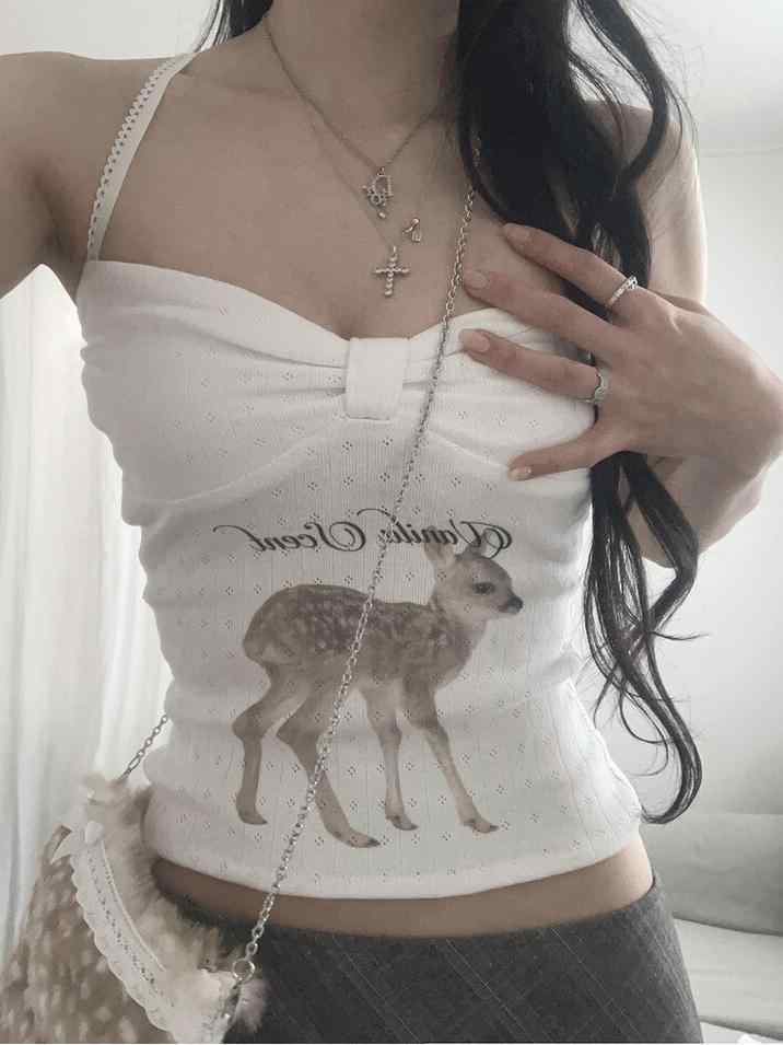Retro Deer Halter Neck Tank Top