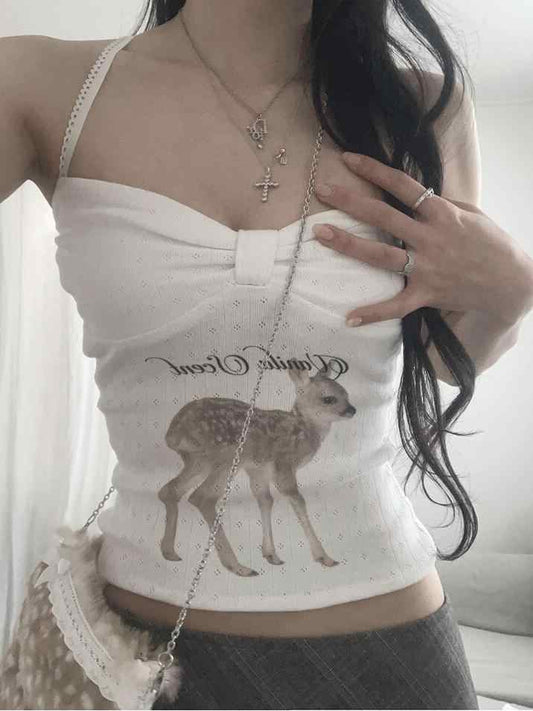 Retro Deer Halter Neck Tank Top