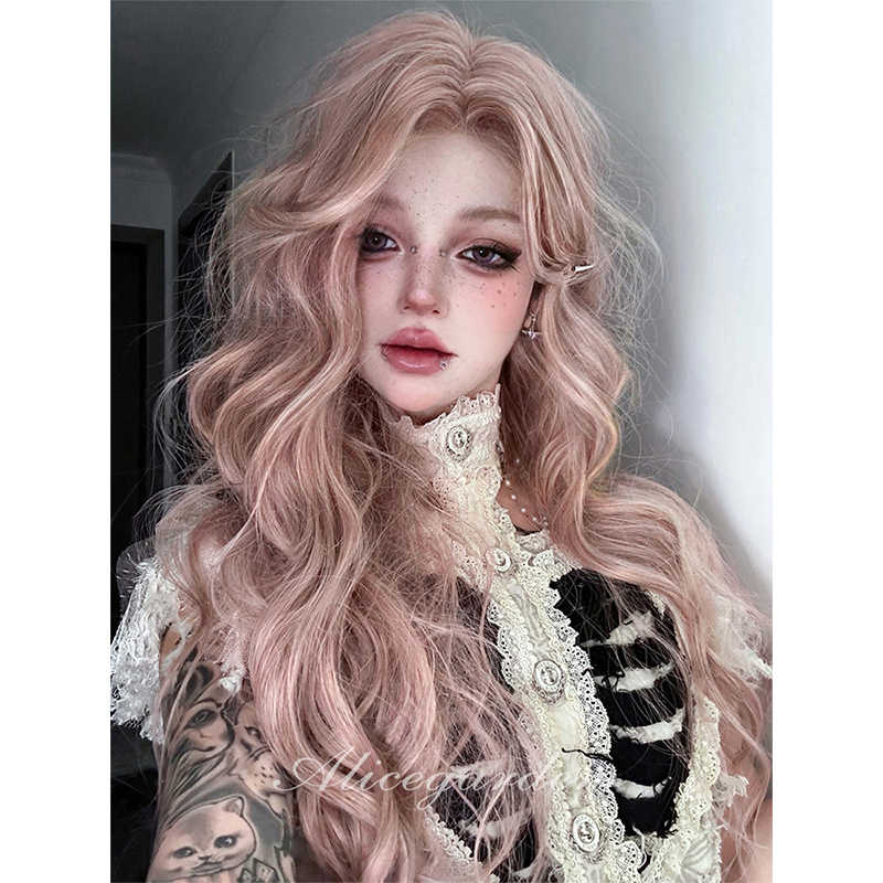 "Lovely Pink" Forehead Lace Long Curly Wig