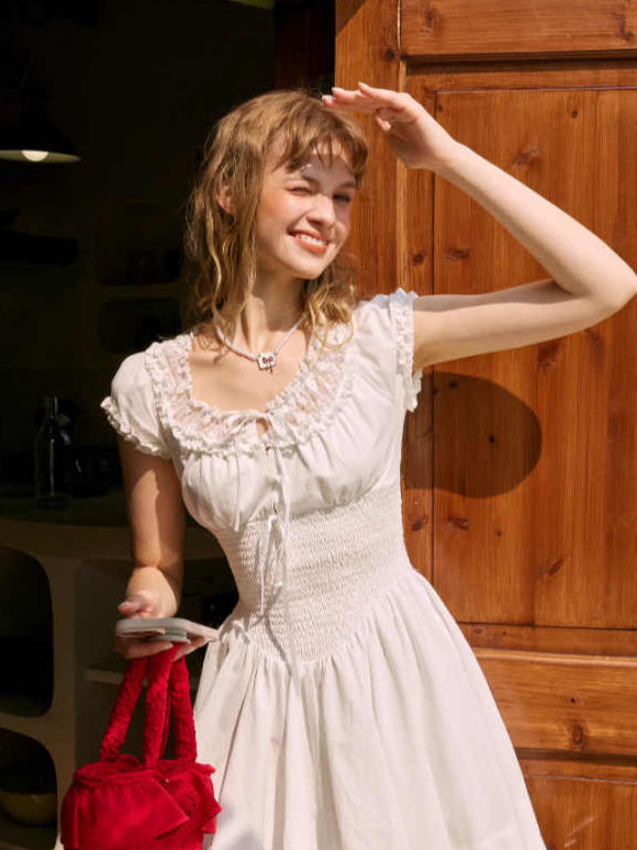 Bow-tie Waist-hugging Lace Dress