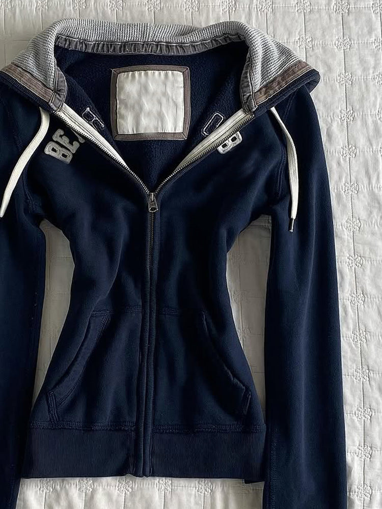 retro y2k blue sweatshirt jacket