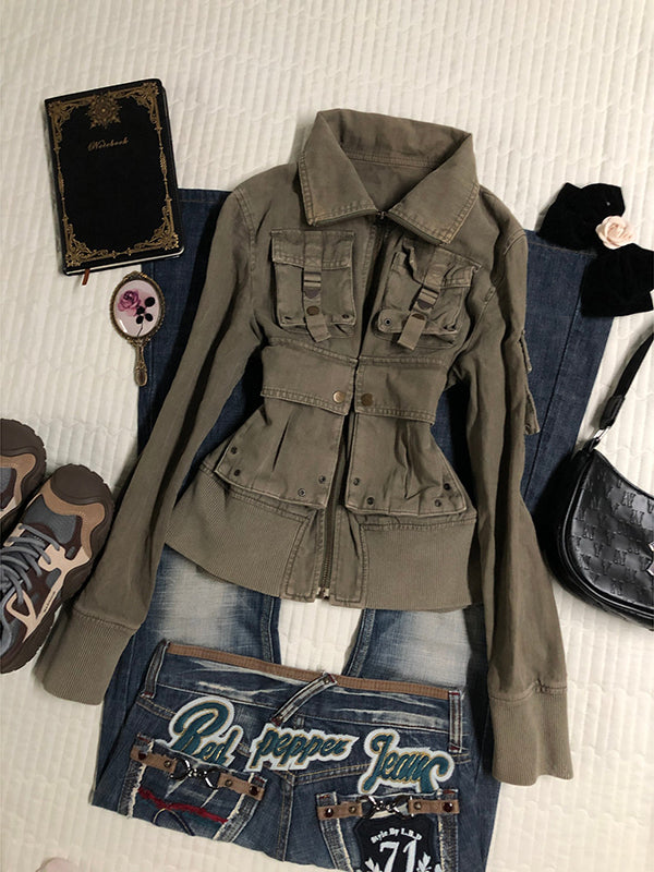 green distressed jacket