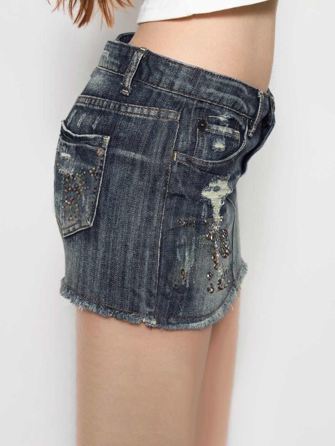 Drilled Holes Buttocks Denim Skirt