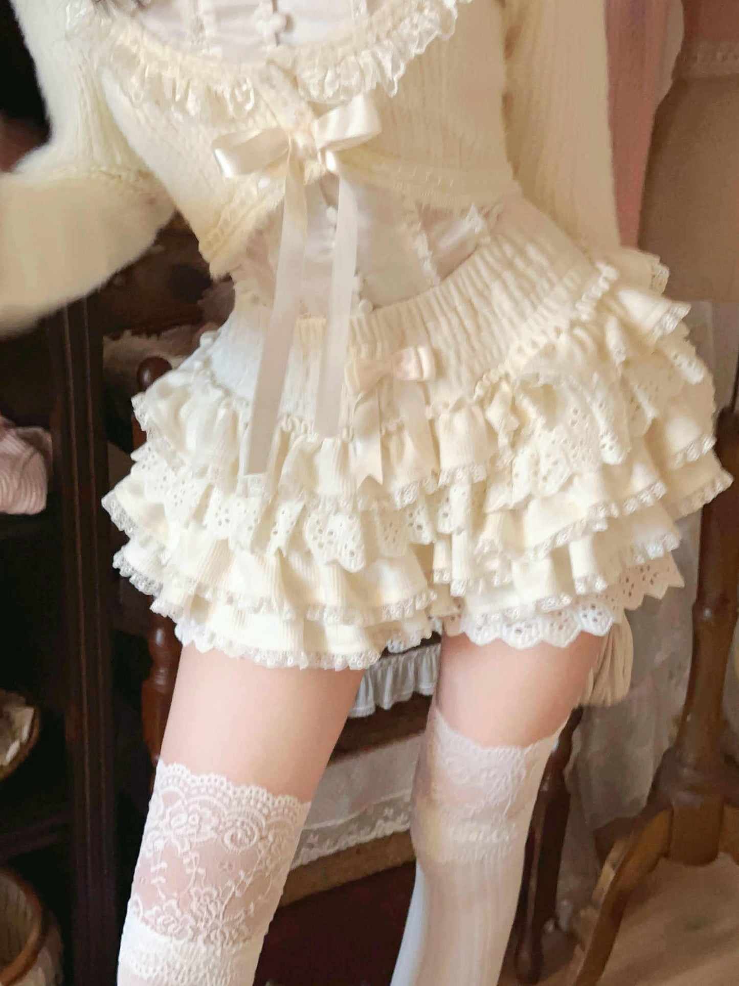 Milk Knitted Multi-layered Cake Shorts