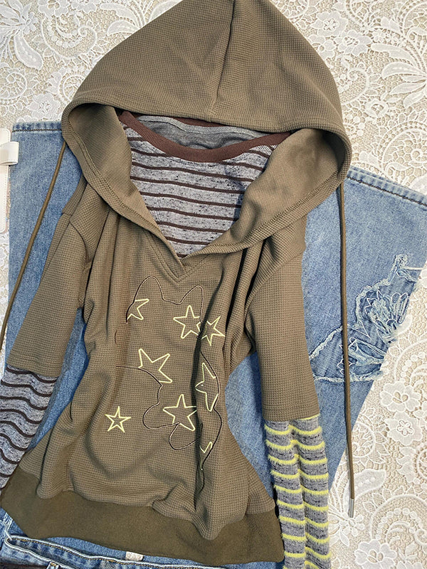 khaki hooded printed sweatshirt