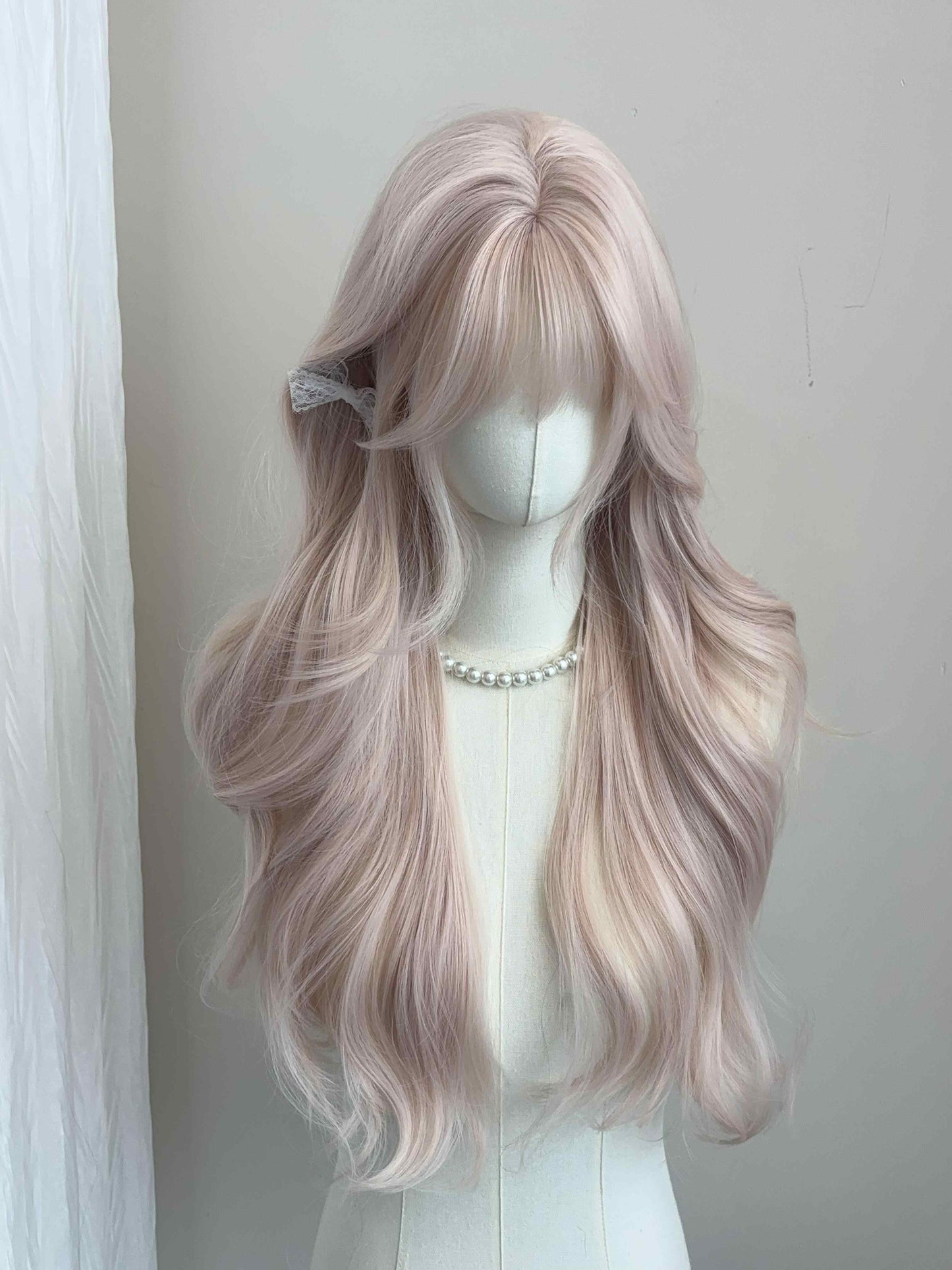 Pink Gold Long Curly Wig