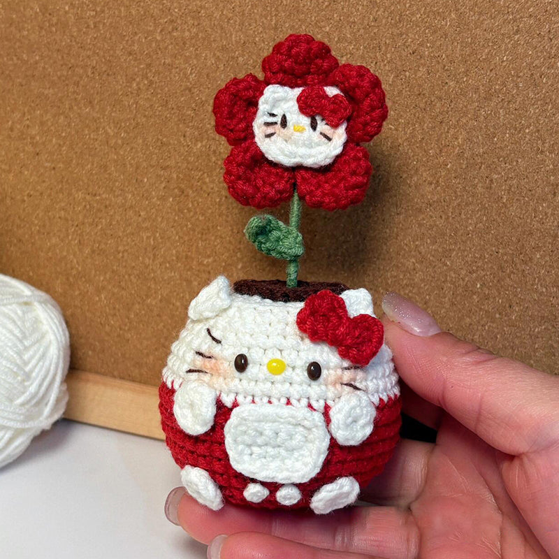 diy wool Mini kitty cat flowerpot keychain